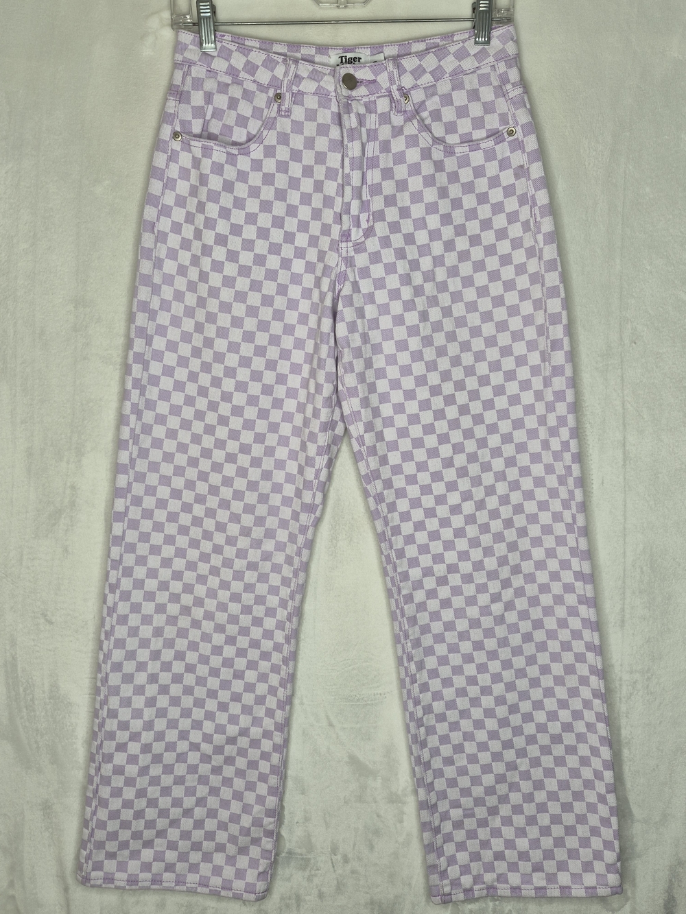 Tiger Mist Checkered Straight Leg Jeans Lavender White High Rise Size Small